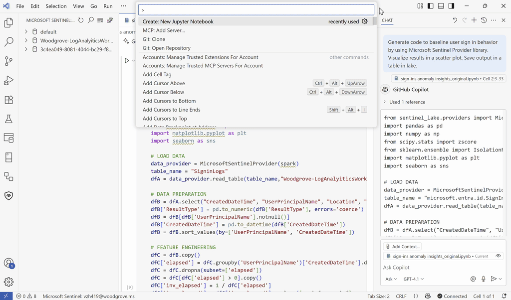 Create notebook using GitHub Copilot