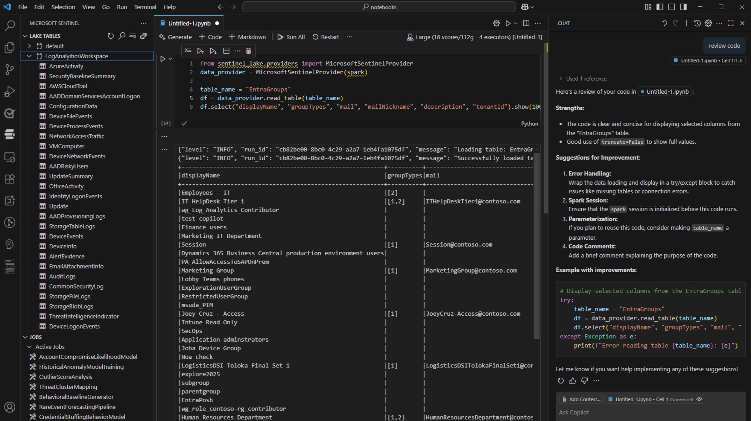 Create notebook with table output